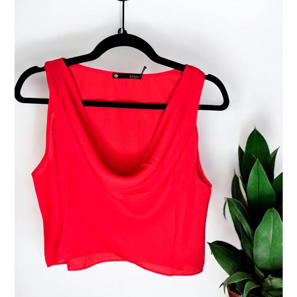 Krisa Draped Cowl Neck Sleeveless Cropped Blouse Top Lipstick Red Women's XS NWT